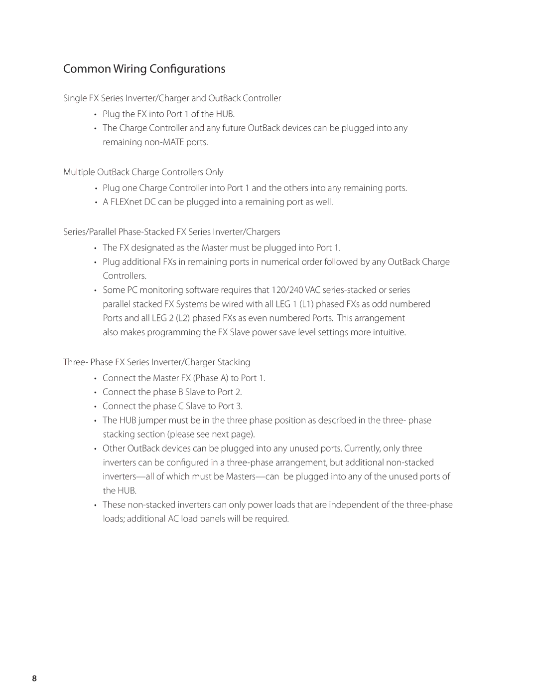 Outback Power Systems MATE2, HUB4, MATE_B, HUB10 user manual Common Wiring Configurations 