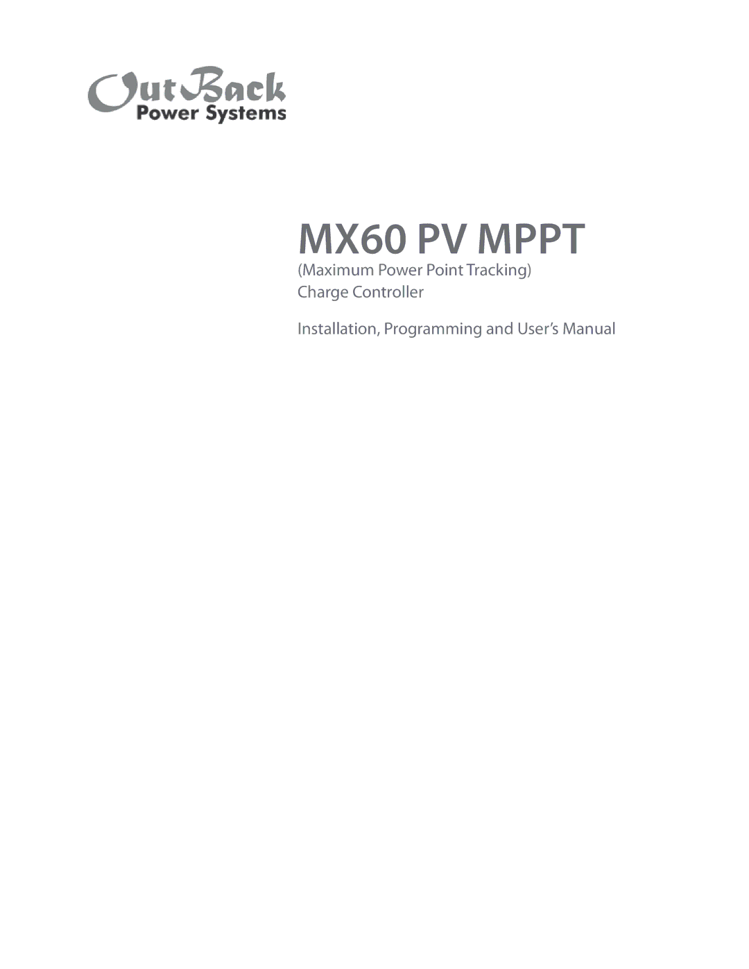 Outback Power Systems user manual MX60 PV Mppt 