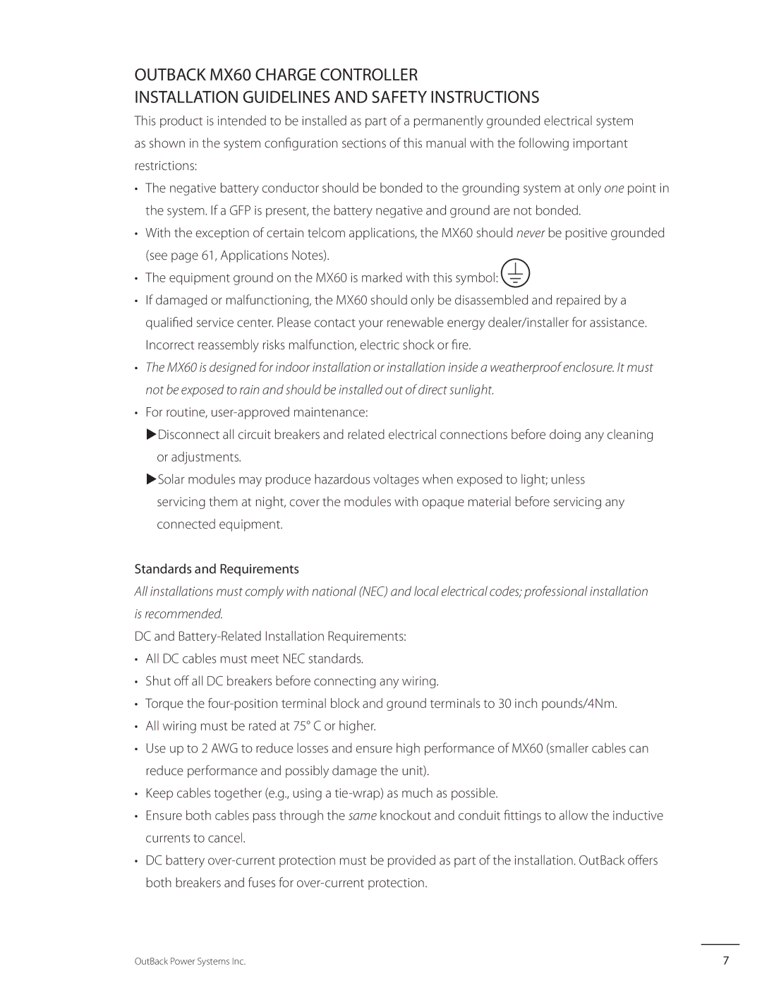 Outback Power Systems MX60 user manual OutBack Power Systems Inc 