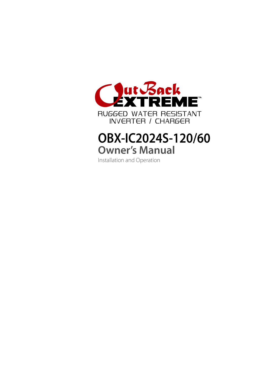 Outback Power Systems OBX-IC2024S-120/60 owner manual 