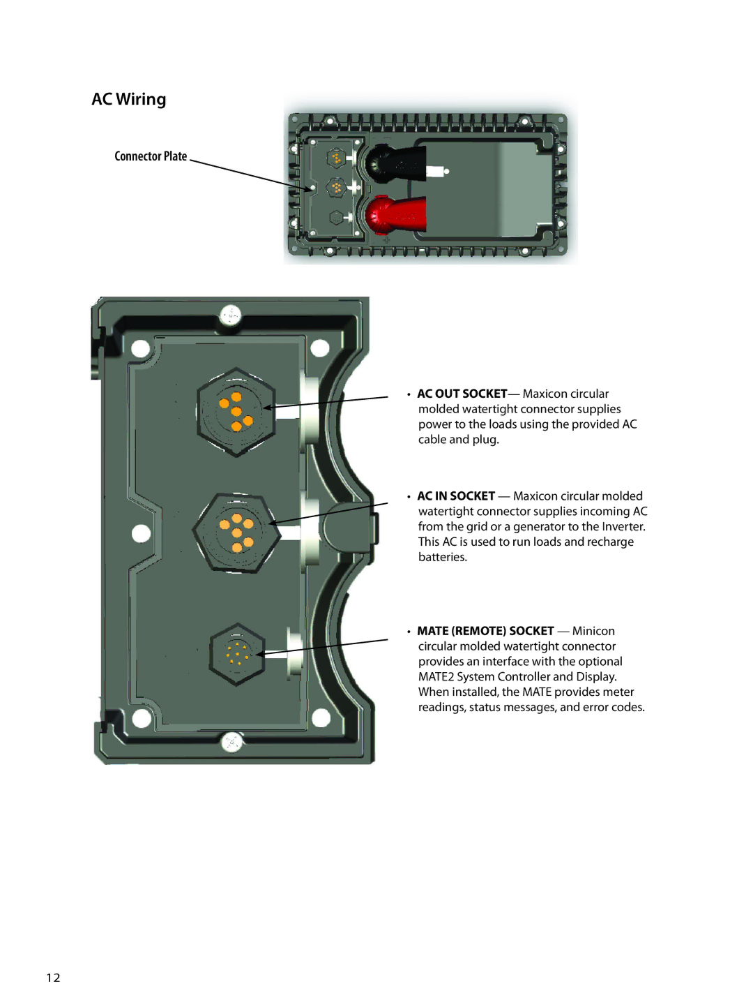 Outback Power Systems OBX-IC2024S-120/60 owner manual AC Wiring, Connector Plate 