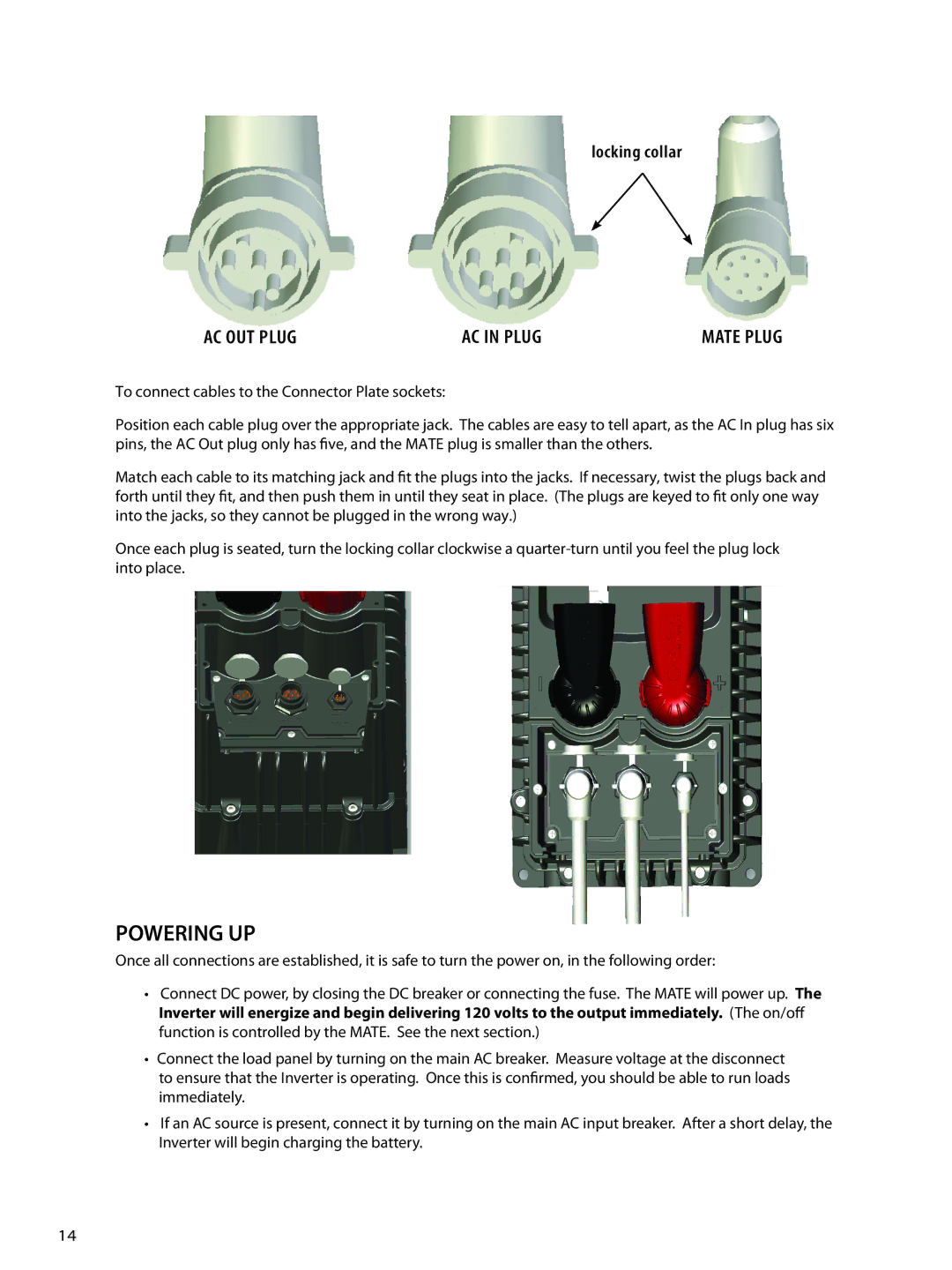 Outback Power Systems OBX-IC2024S-120/60 owner manual Powering UP, Locking collar 