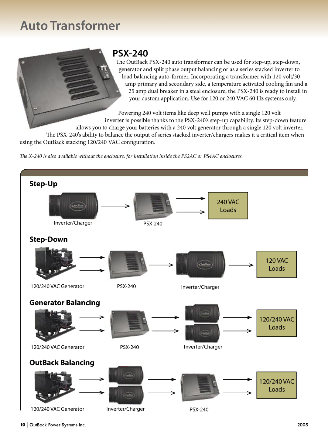 Outback Power Systems Systems manual Auto Transformer, Psx 