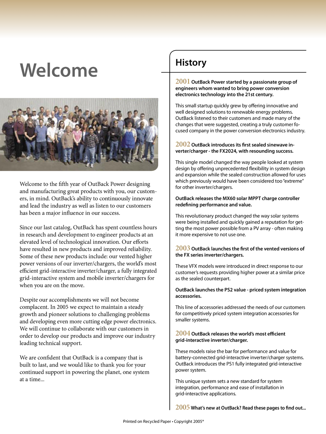 Outback Power Systems Systems manual Welcome, History 