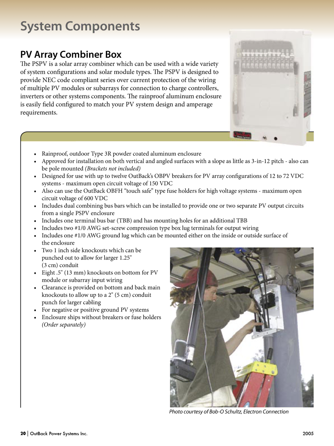 Outback Power Systems Systems manual PV Array Combiner Box 