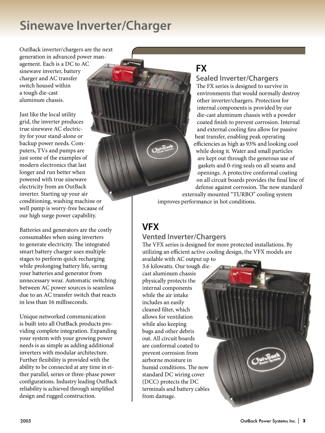 Outback Power Systems Systems manual Sinewave Inverter/Charger, Vfx 