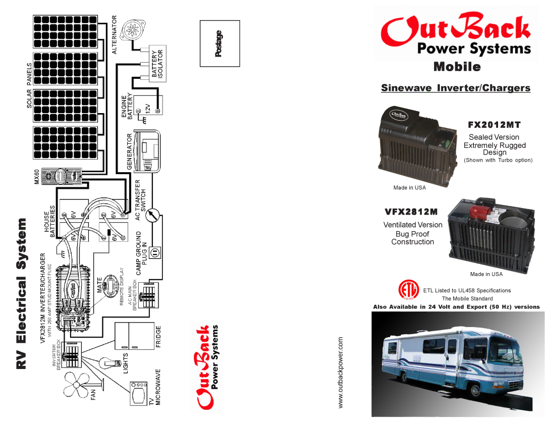 Outback Power Systems FX2012MT, VFX2812M specifications RV Electrical System 