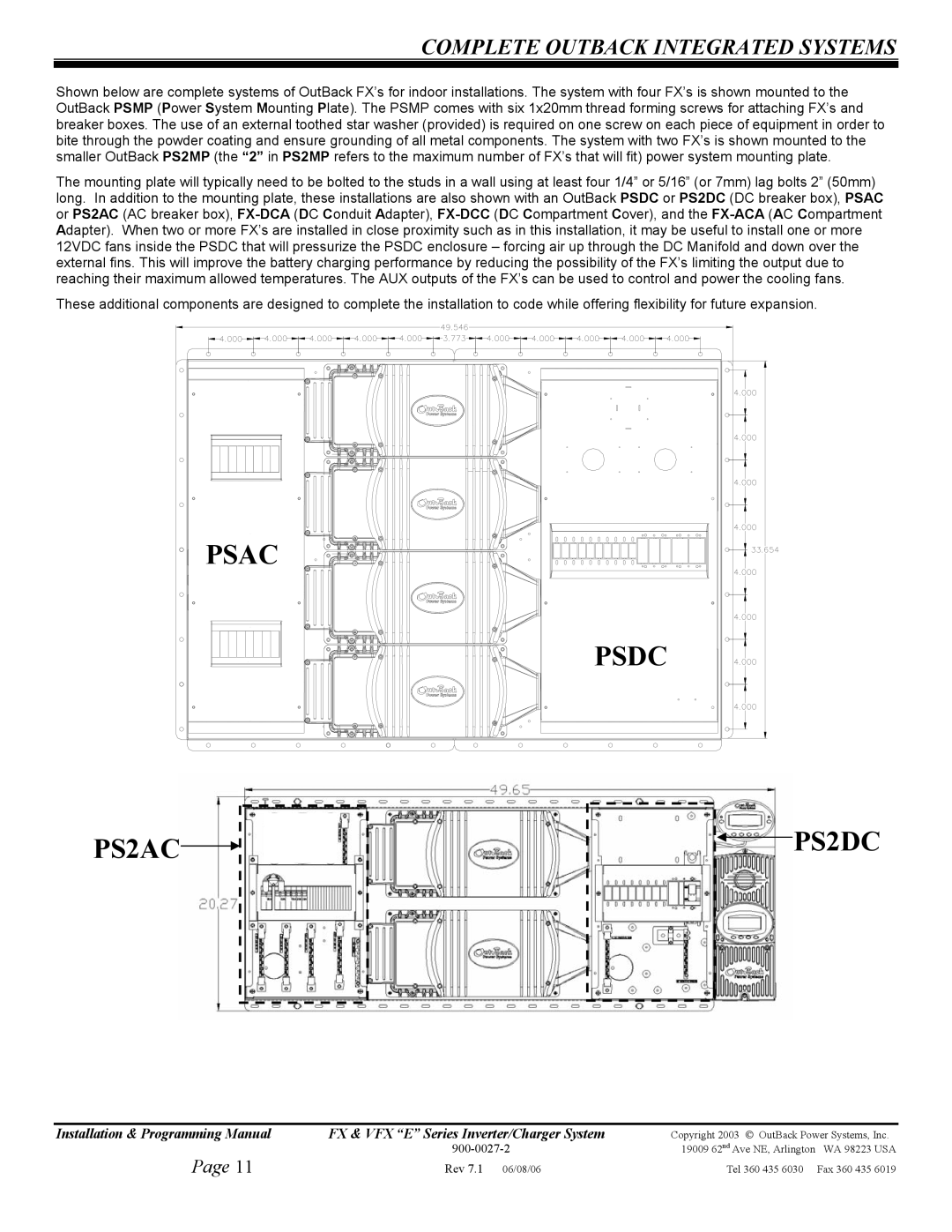 Outback Power Systems FX2012ET, VFX3024E, VFX3048E, VFX2612E manual Psac Psdc PS2AC PS2DC, Complete Outback Integrated Systems 