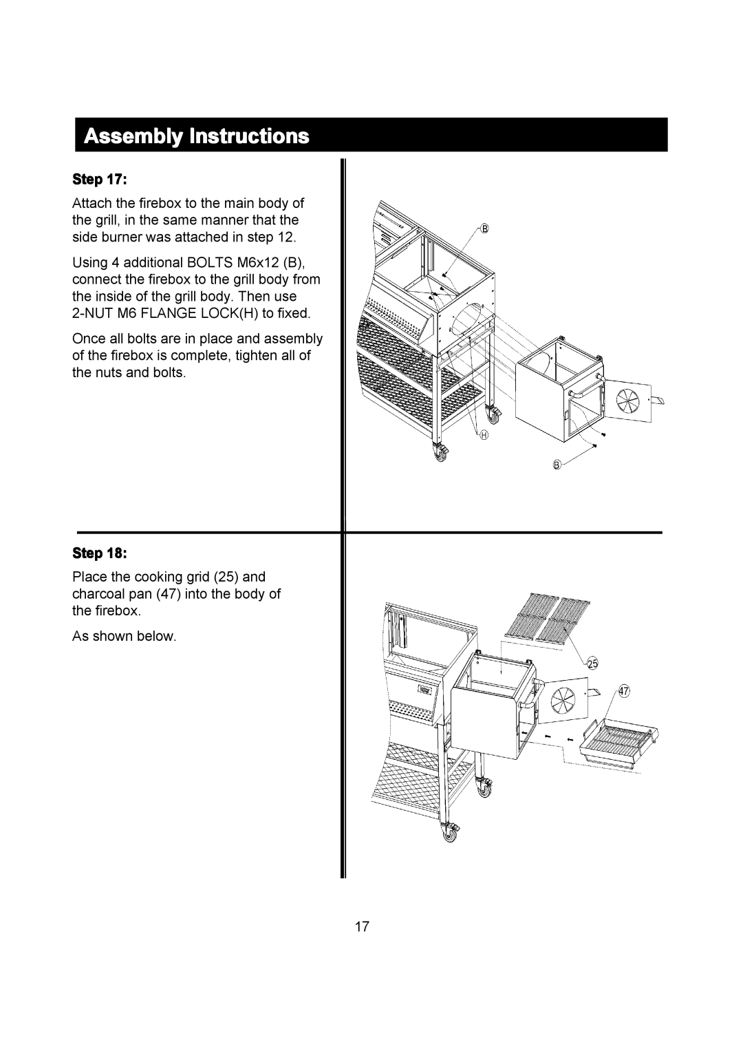 Outdoor Gourmet CG3023E instruction manual Assembly Instructions 