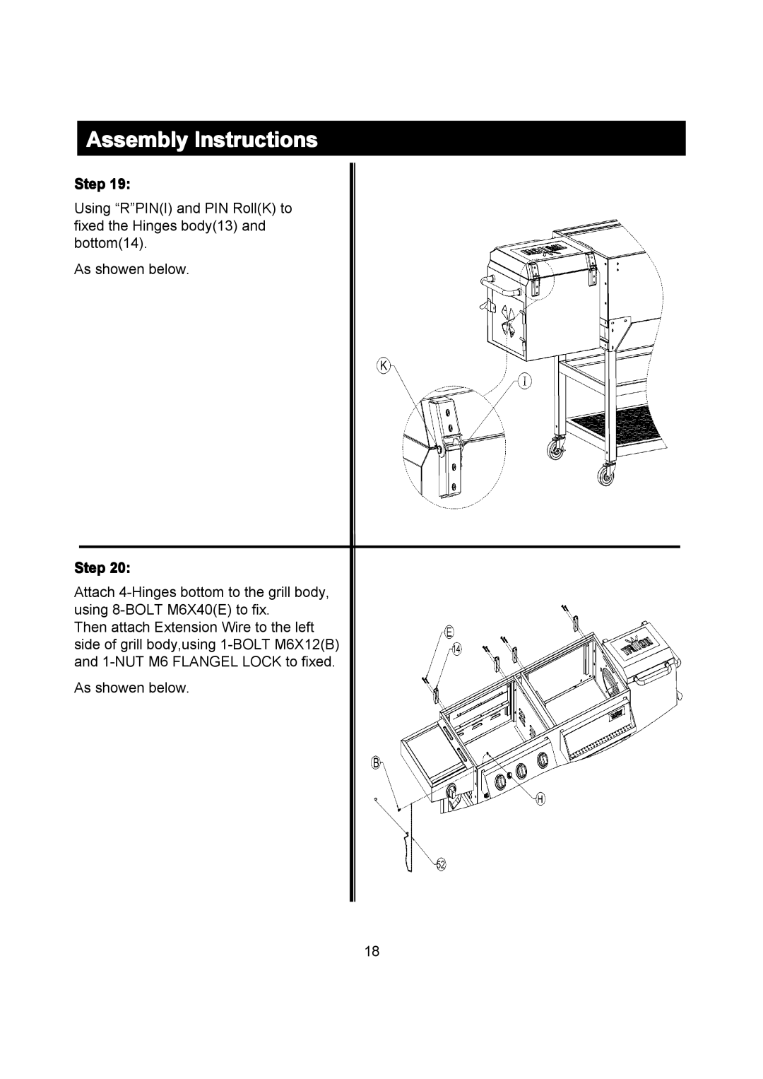 Outdoor Gourmet CG3023E instruction manual Assembly Instructions 