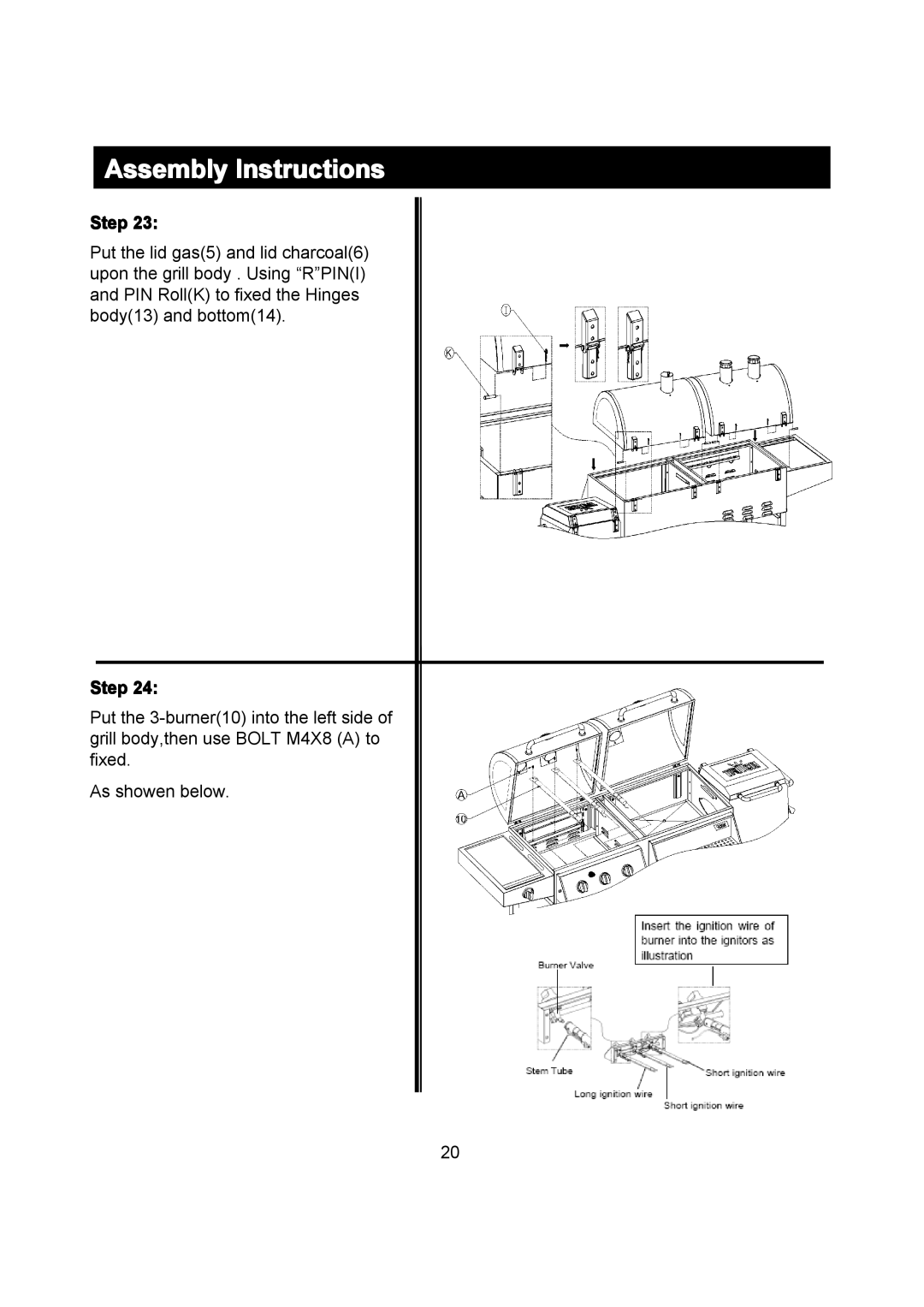 Outdoor Gourmet CG3023E instruction manual Assembly Instructions 