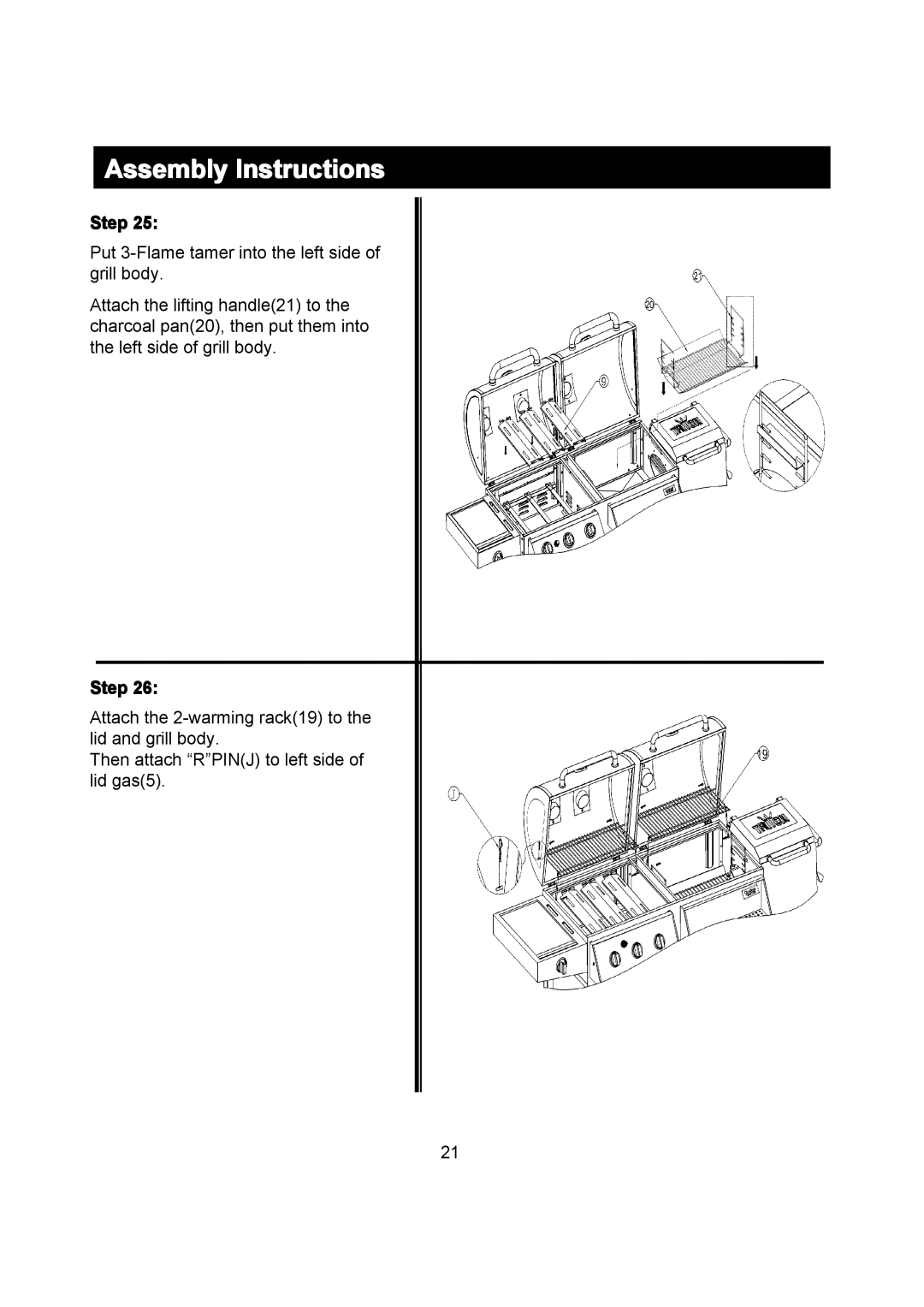 Outdoor Gourmet CG3023E instruction manual Assembly Instructions 