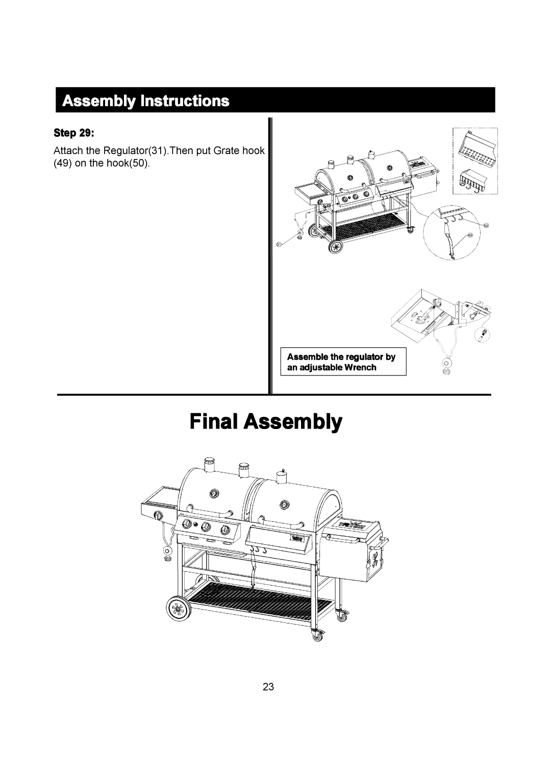 Outdoor Gourmet CG3023E instruction manual Final Assembly 