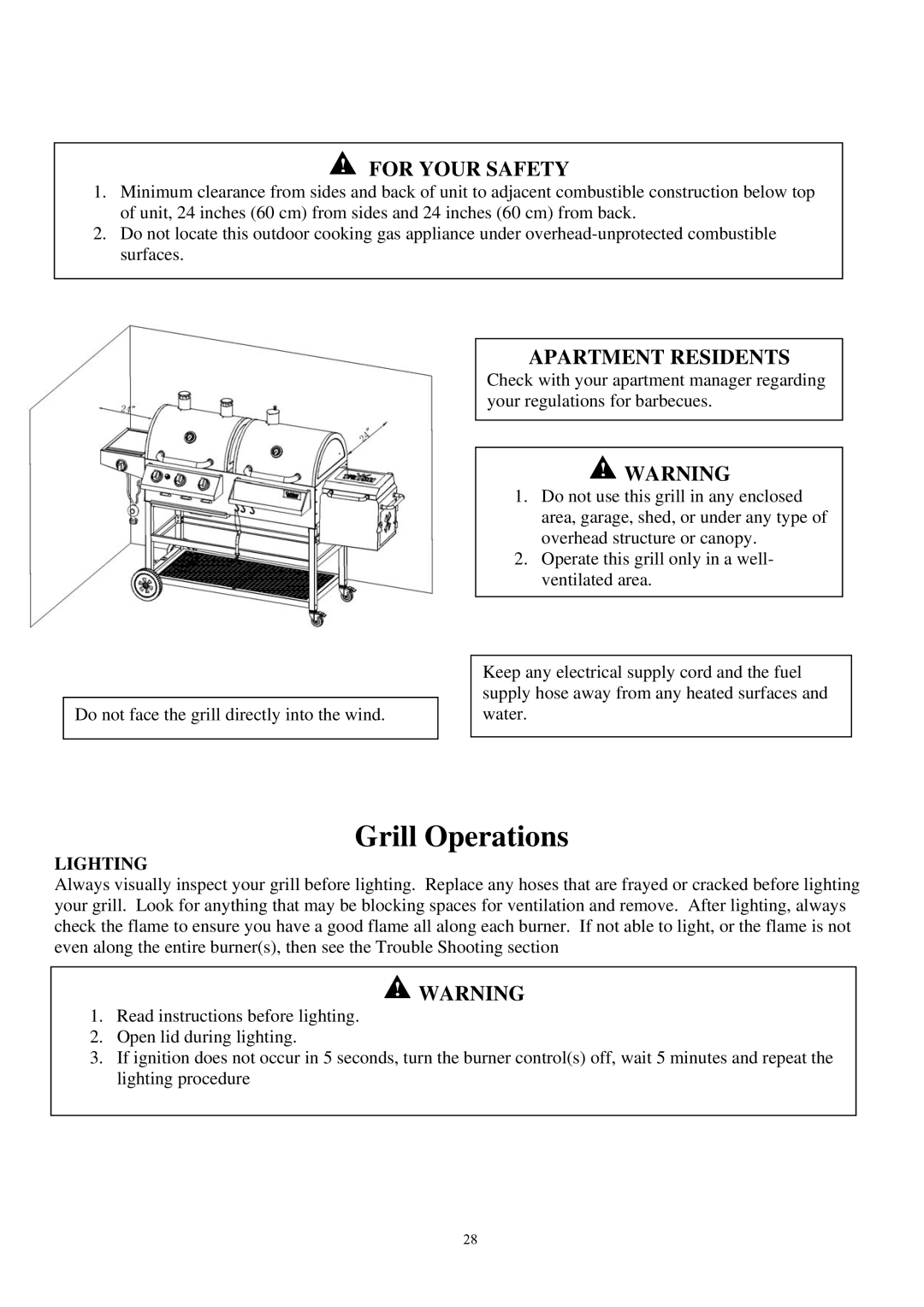 Outdoor Gourmet CG3023E instruction manual For Your Safety, Lighting 