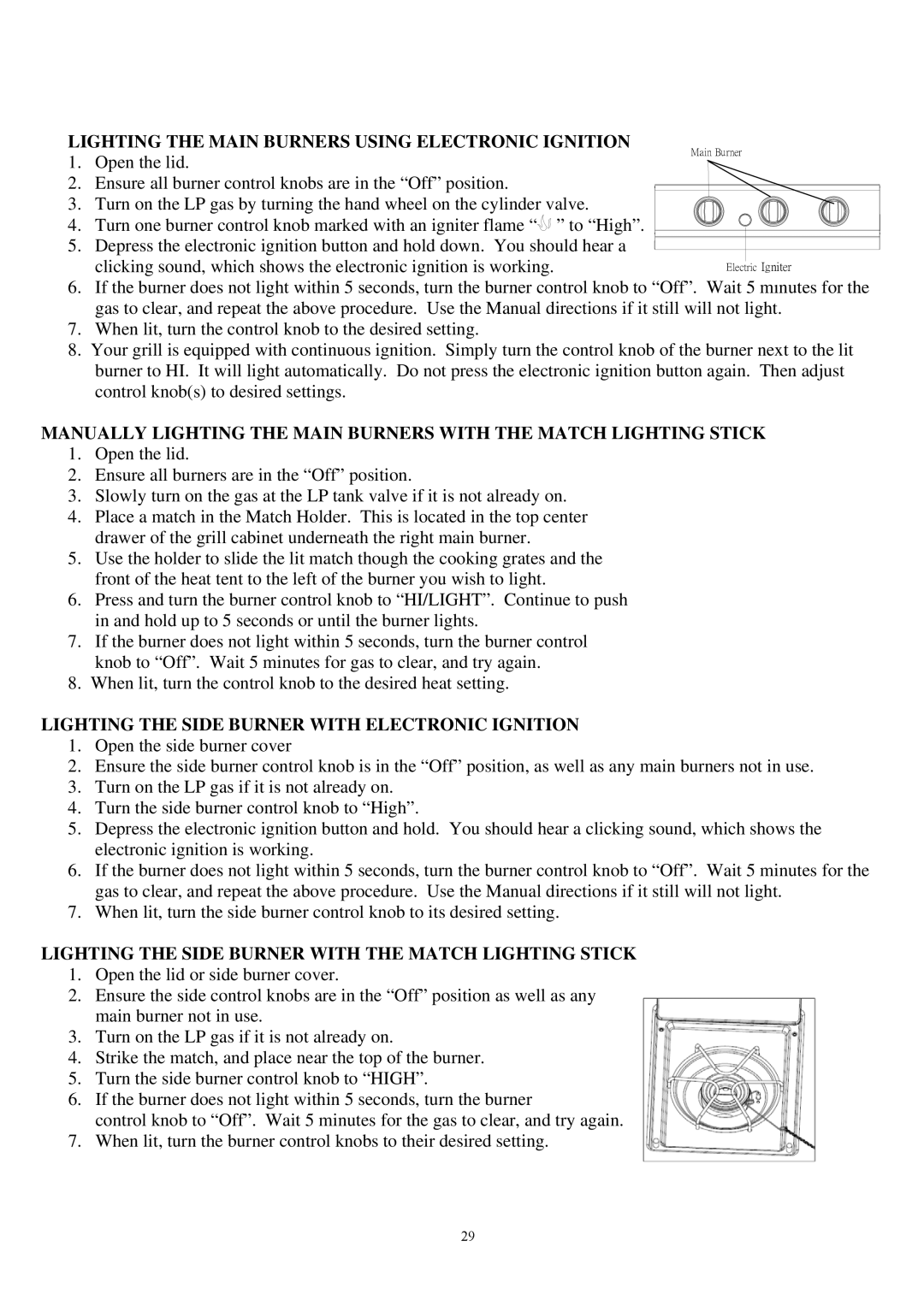 Outdoor Gourmet CG3023E instruction manual Lighting the Main Burners Using Electronic Ignition 