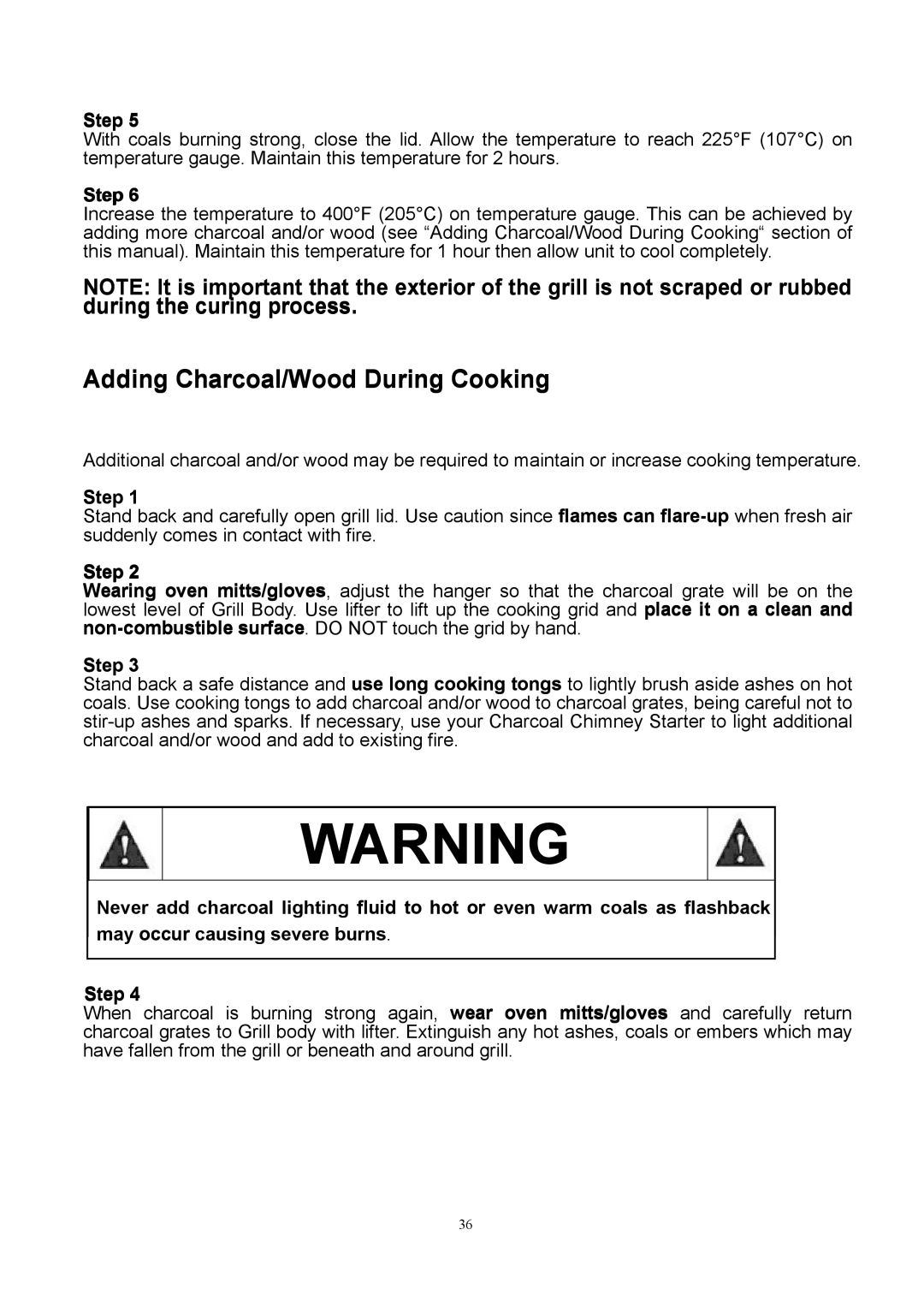 Outdoor Gourmet CG3023E instruction manual Adding Charcoal/Wood During Cooking 