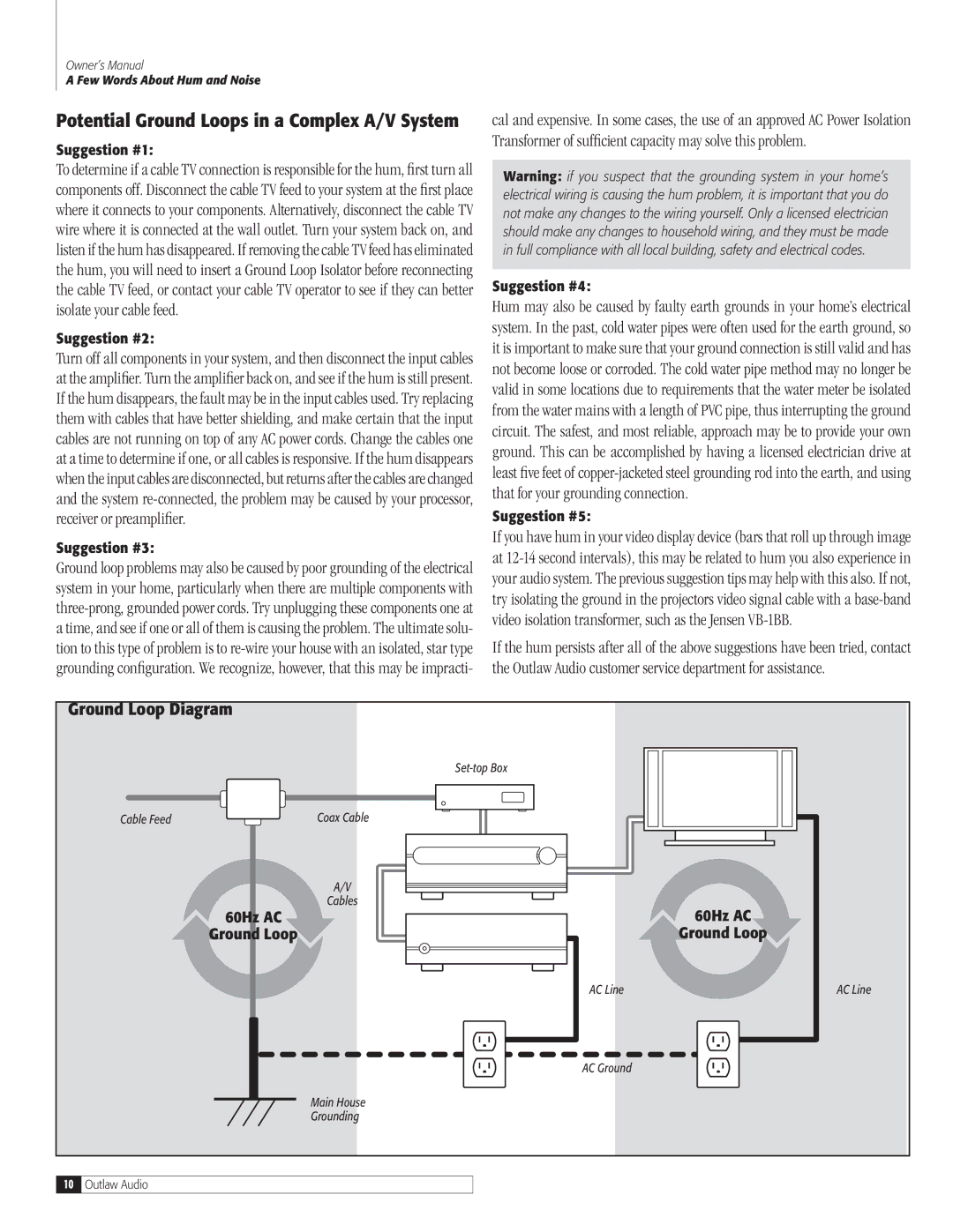 Outlaw Audio 7700, 7500 owner manual Potential Ground Loops in a Complex A/V System 