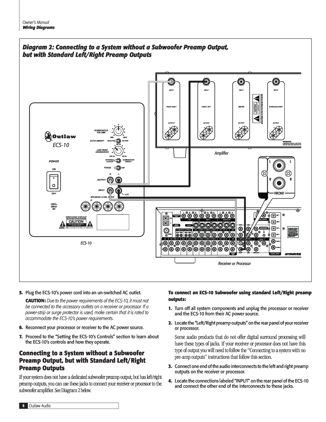 Outlaw Audio ECS-10 owner manual Wiring Diagrams 