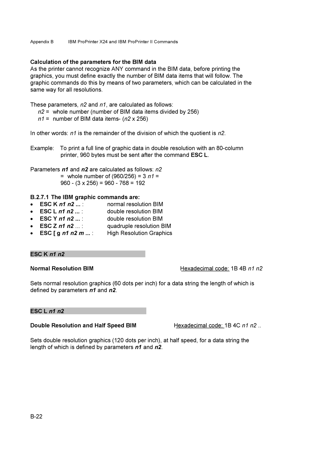 Output Solutions 650 manual Calculation of the parameters for the BIM data, Double resolution BIM, Esc K 