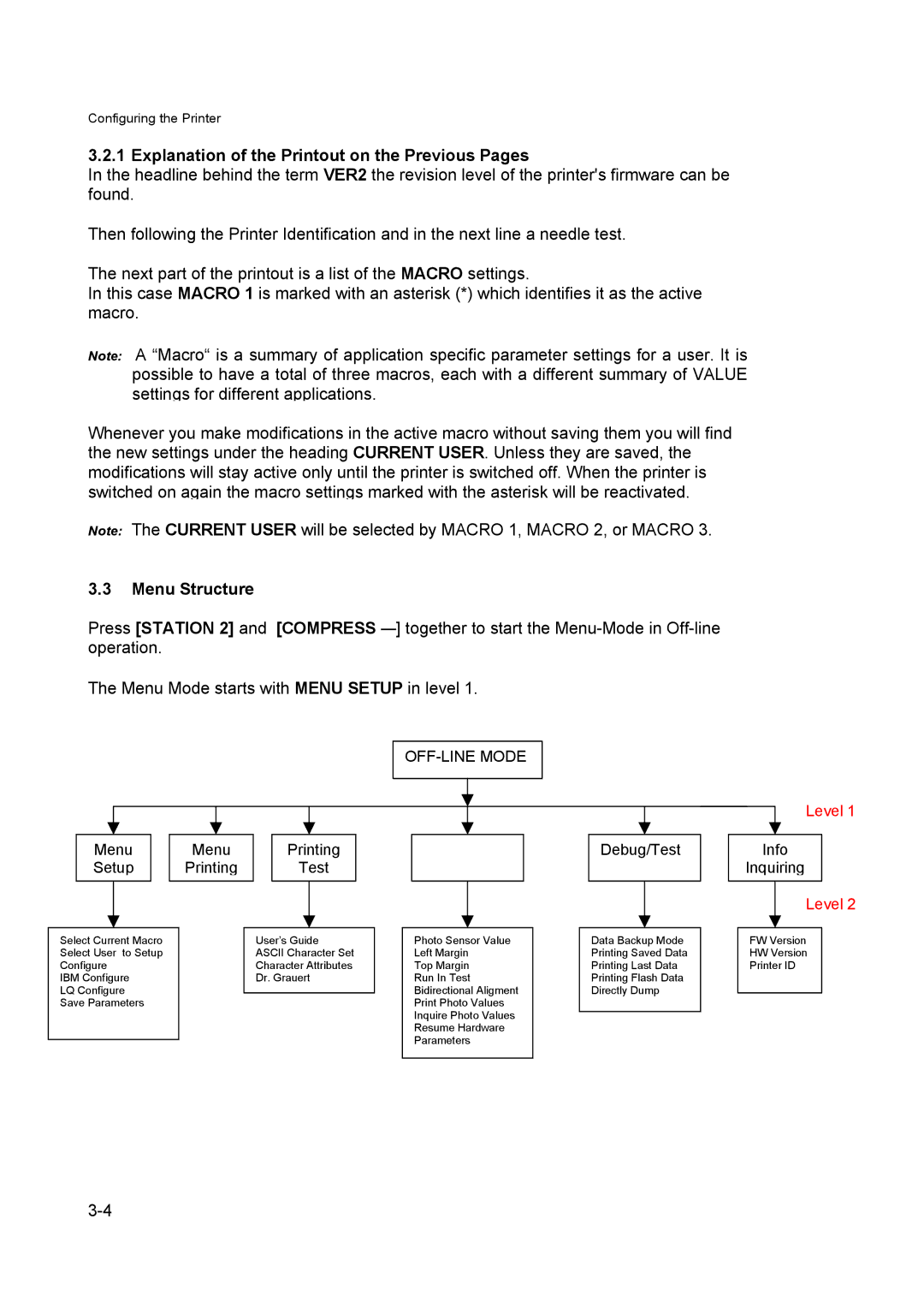 Output Solutions 650 manual Explanation of the Printout on the Previous Pages, Menu Structure 