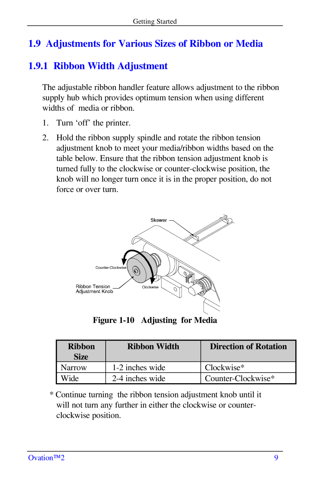 Ovation Software Label Printer manual Size 