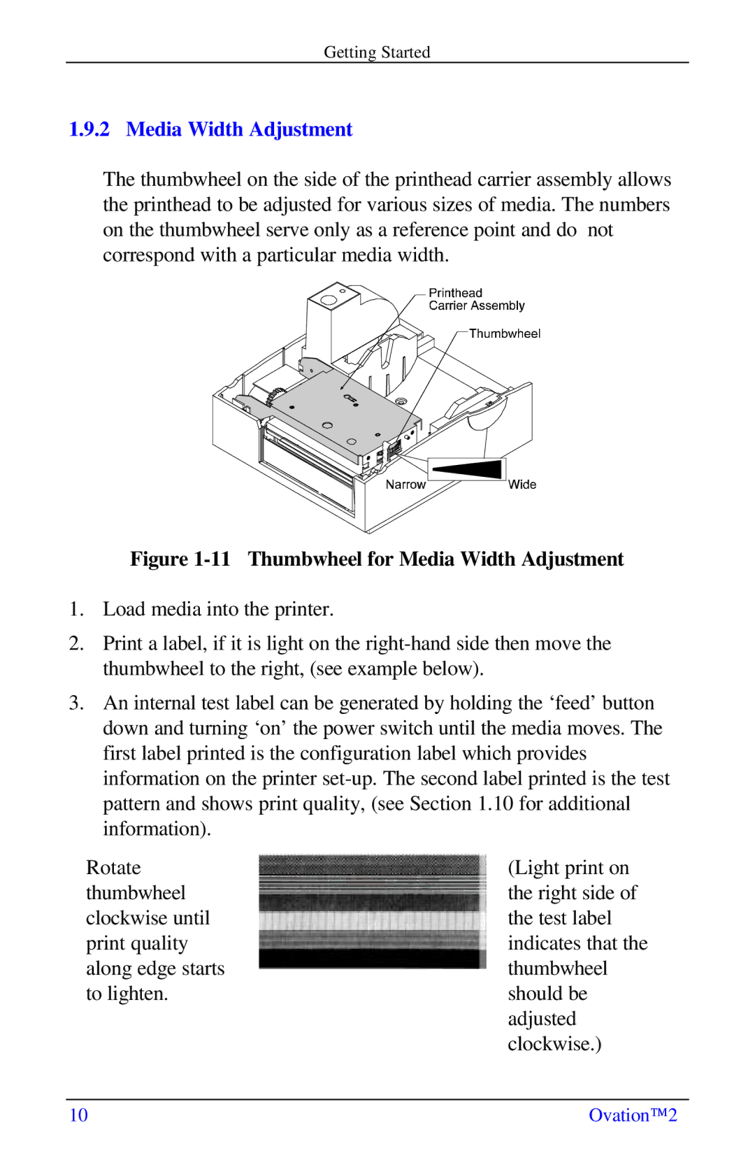 Ovation Software Label Printer manual Media Width Adjustment 