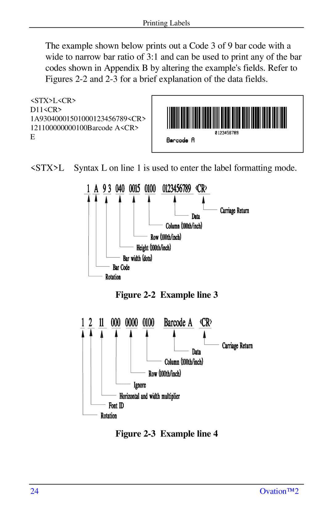 Ovation Software Label Printer manual Example line 