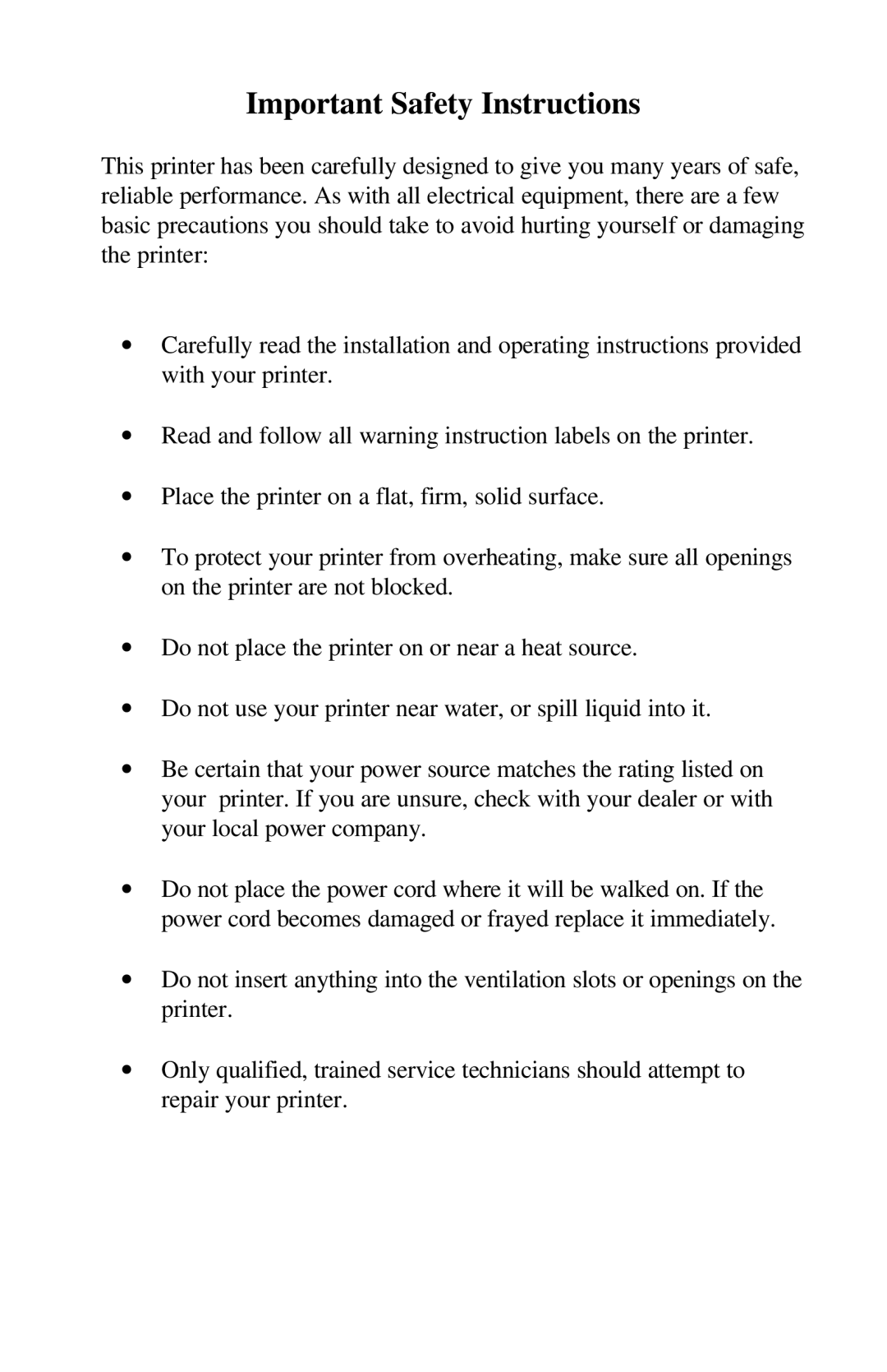 Ovation Software Label Printer manual Important Safety Instructions 