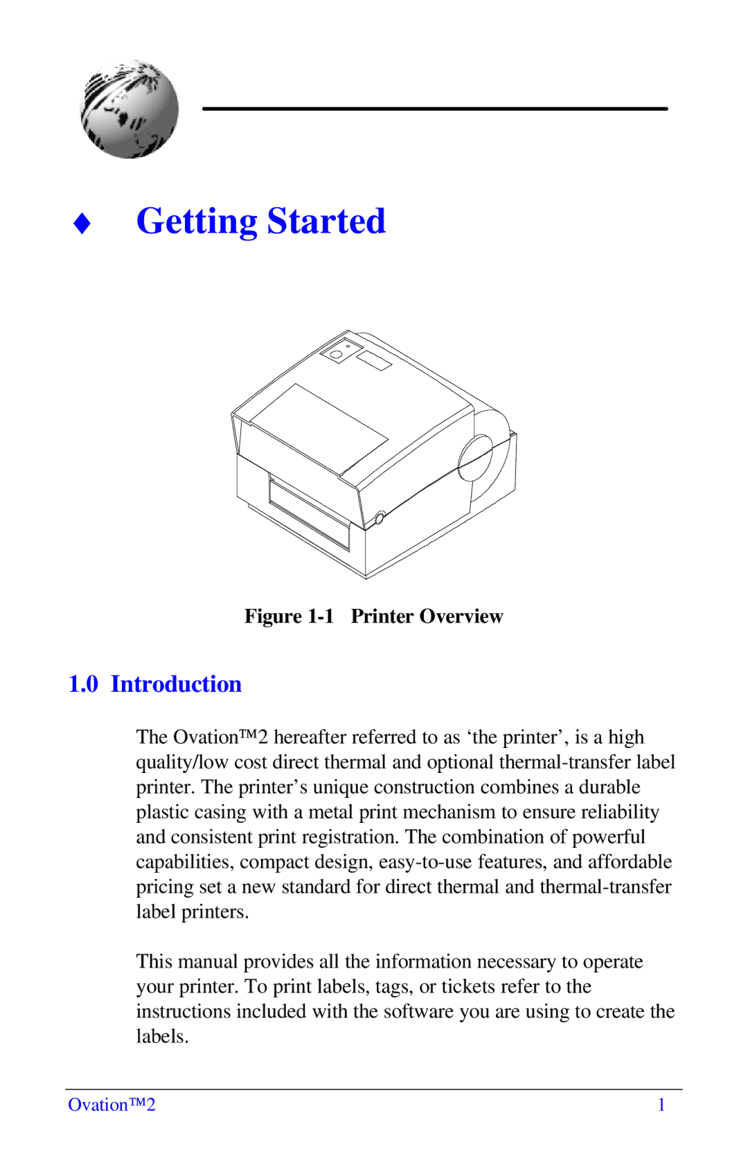 Ovation Software Label Printer manual Introduction, Printer Overview 