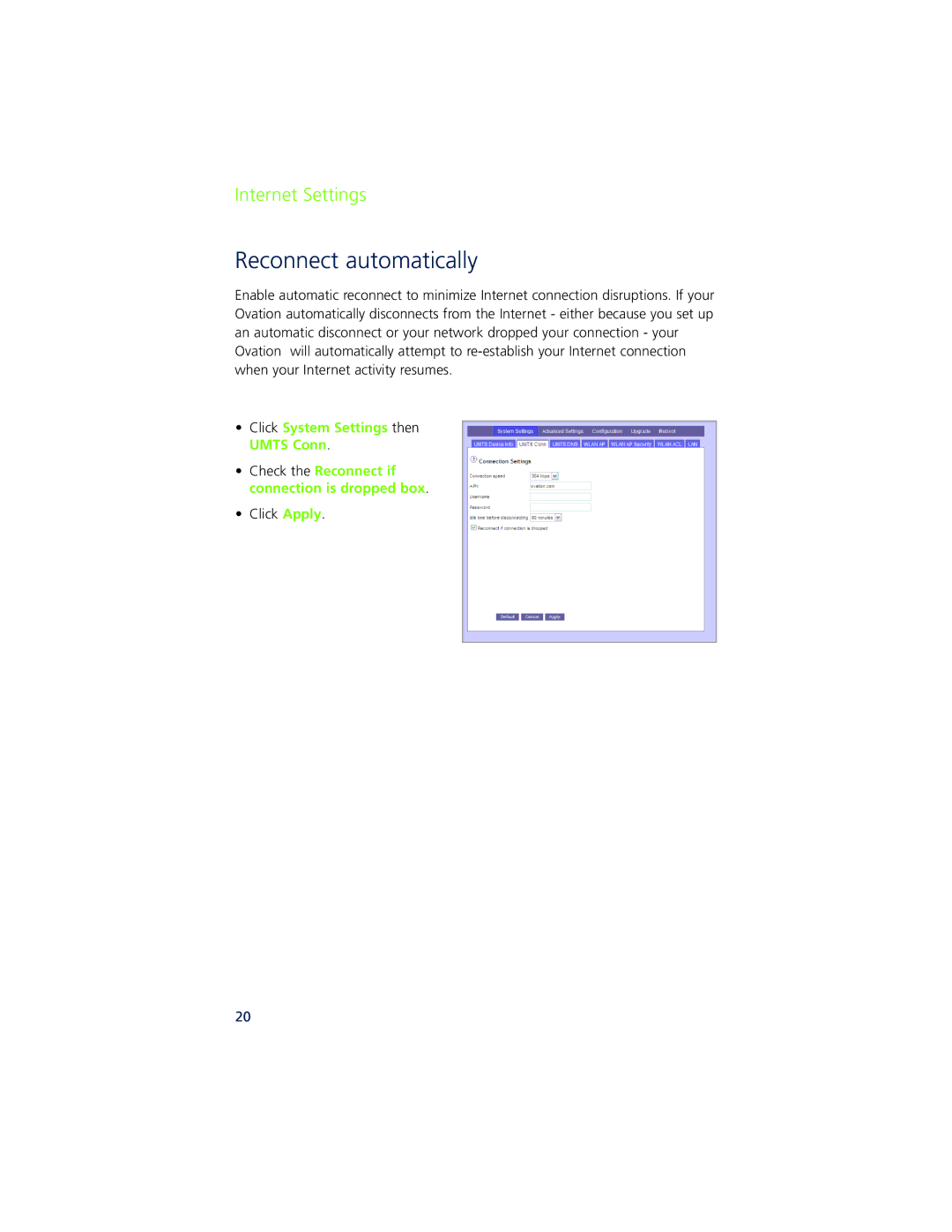 Ovation Software Ovation user manual Reconnect automatically 