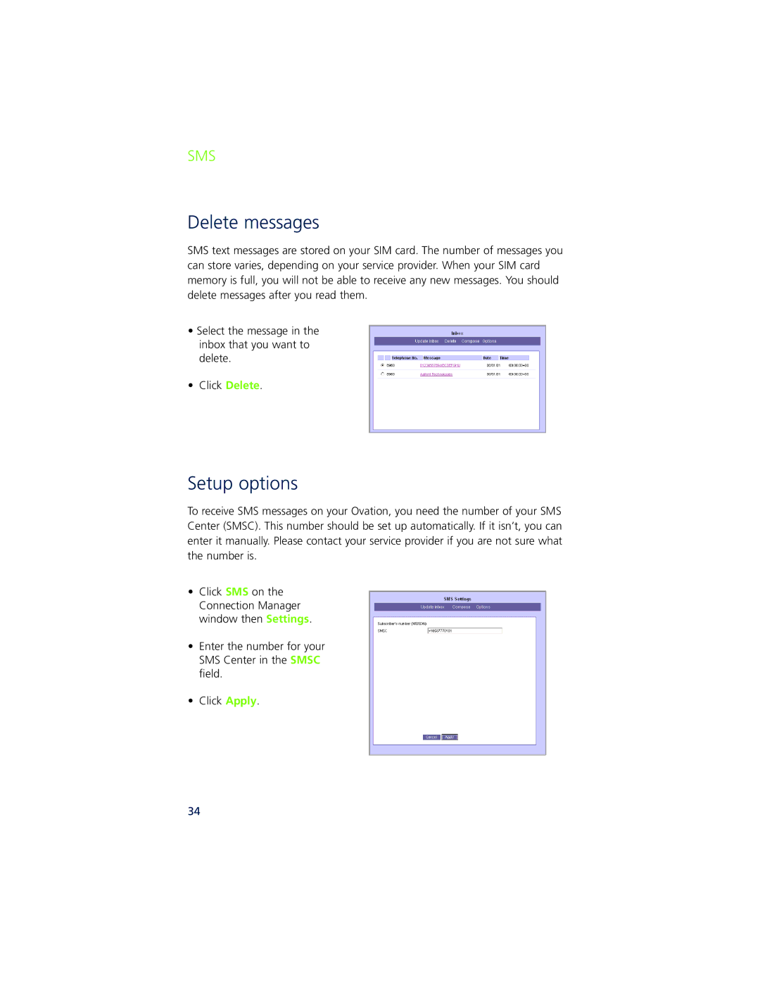 Ovation Software Ovation user manual Delete messages, Setup options 