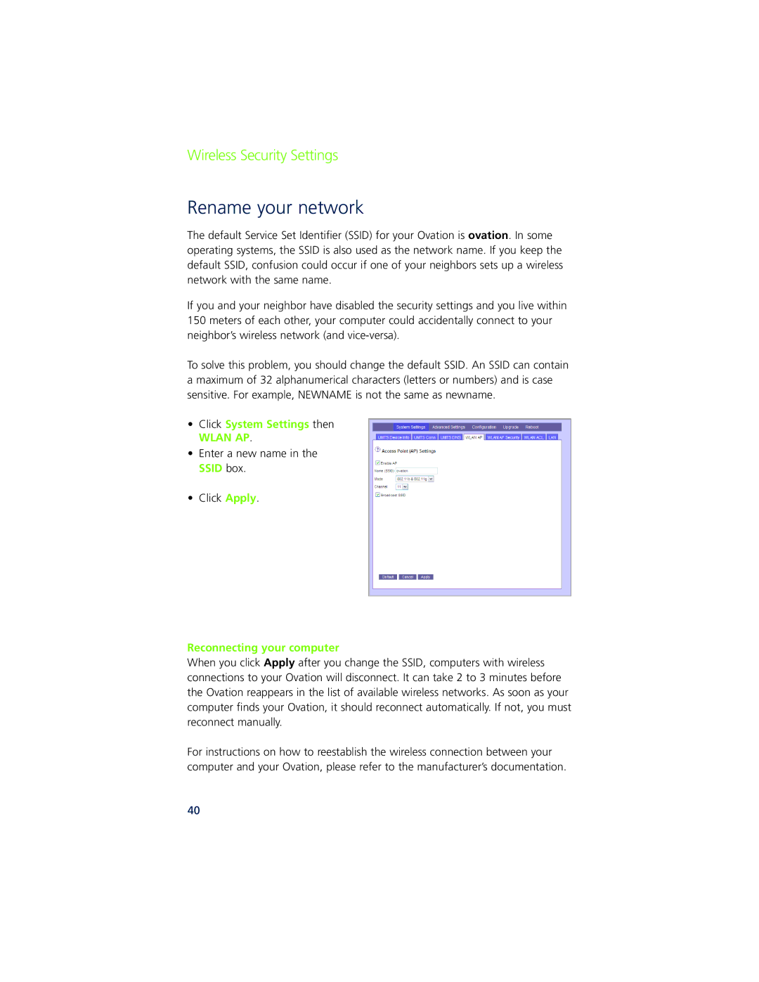 Ovation Software Ovation user manual Rename your network, Click System Settings then 