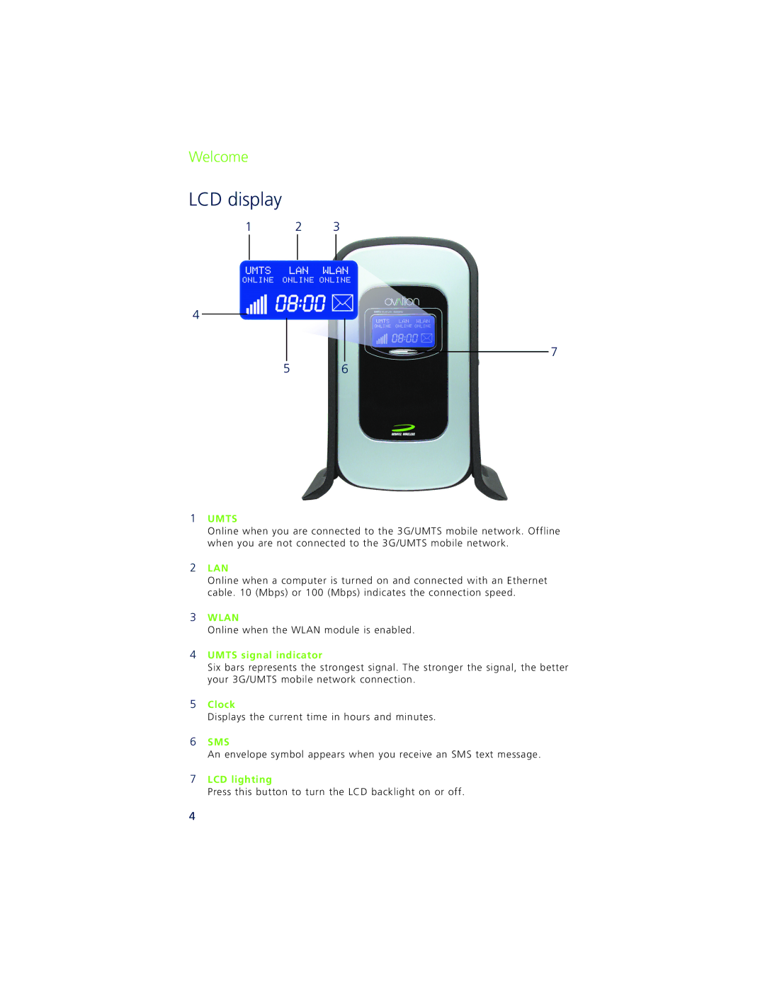 Ovation Software Ovation user manual LCD display, Umts 