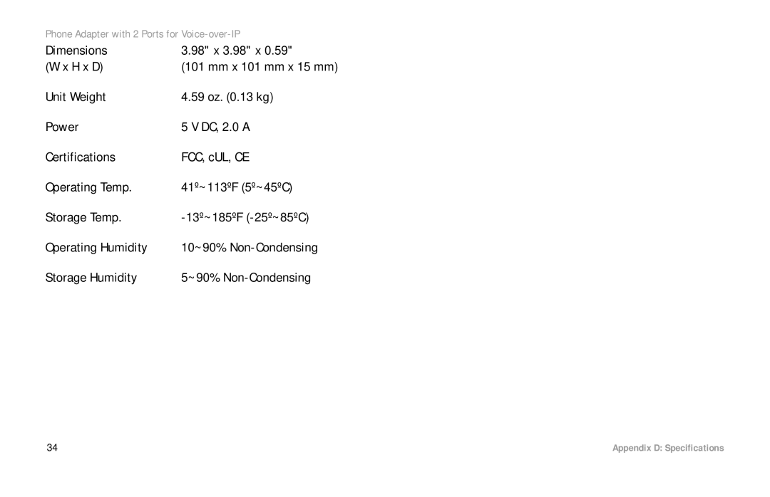 Over And Back PAP2 manual Dimensions 98 x 3.98 x H x D, Storage Humidity ~90% Non-Condensing, Mm x 101 mm x 15 mm 