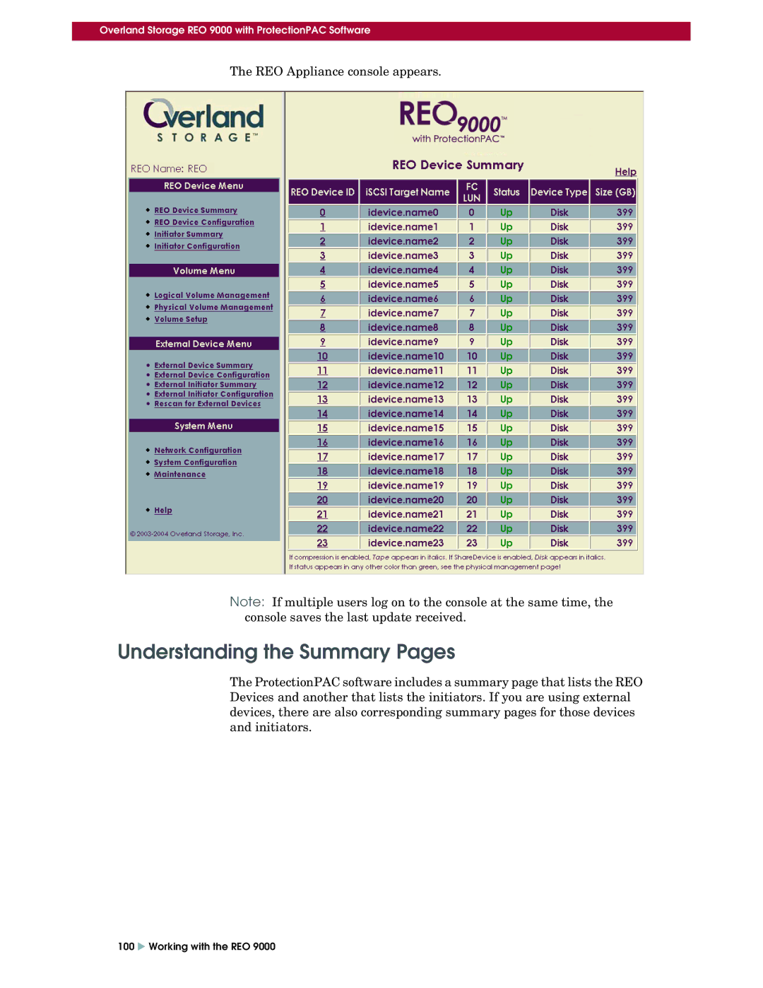 Overland Storage REO 9000 setup guide Understanding the Summary Pages 