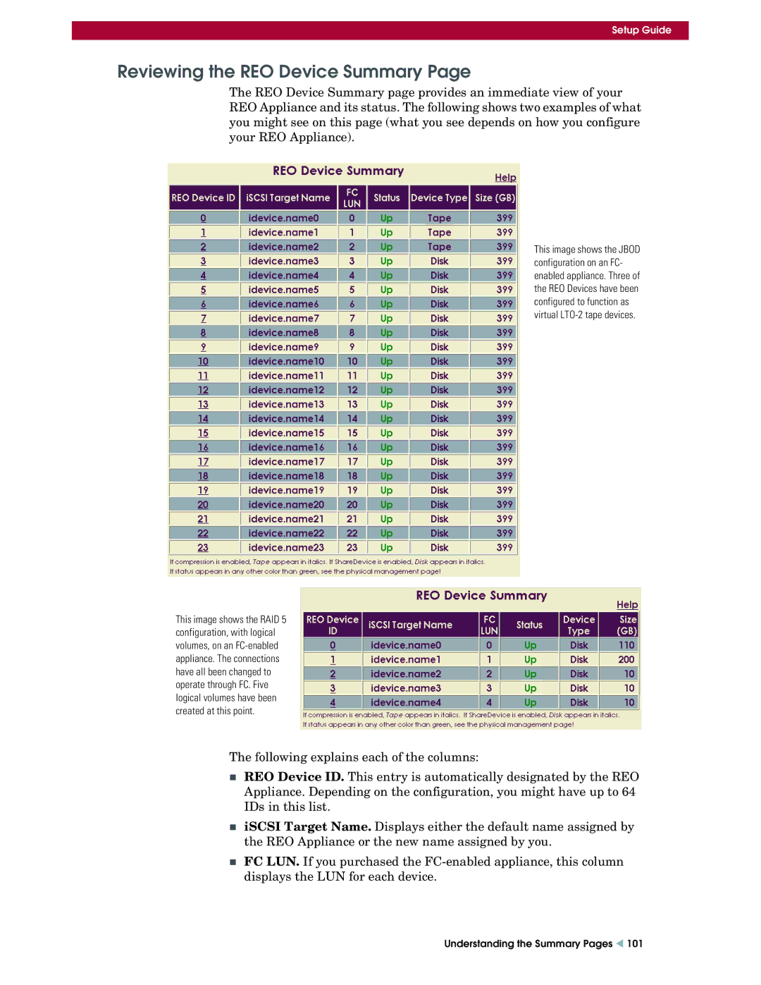 Overland Storage REO 9000 setup guide Reviewing the REO Device Summary 