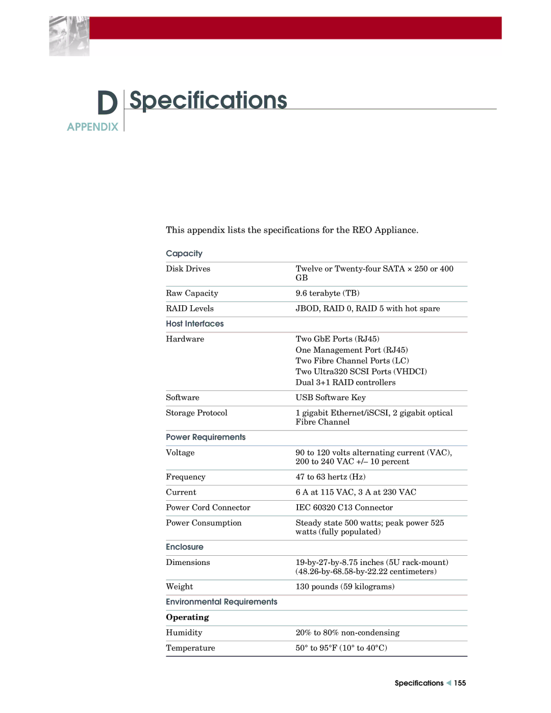 Overland Storage REO 9000 setup guide Specifications, Capacity 