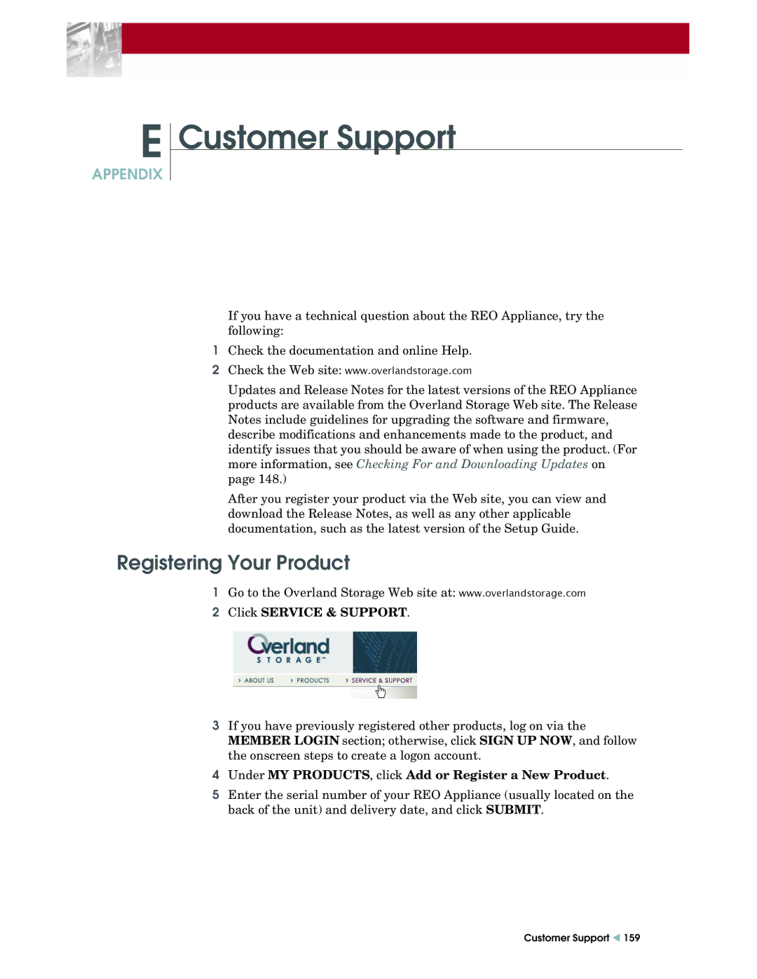 Overland Storage REO 9000 setup guide Customer Support, Registering Your Product 