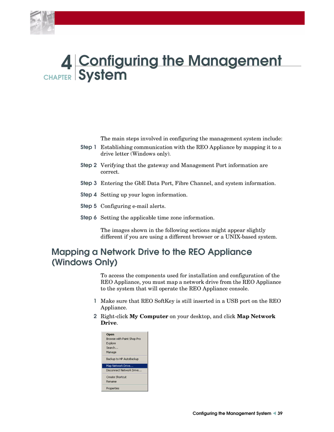 Overland Storage REO 9000 Configuring the Management System, Mapping a Network Drive to the REO Appliance Windows Only 