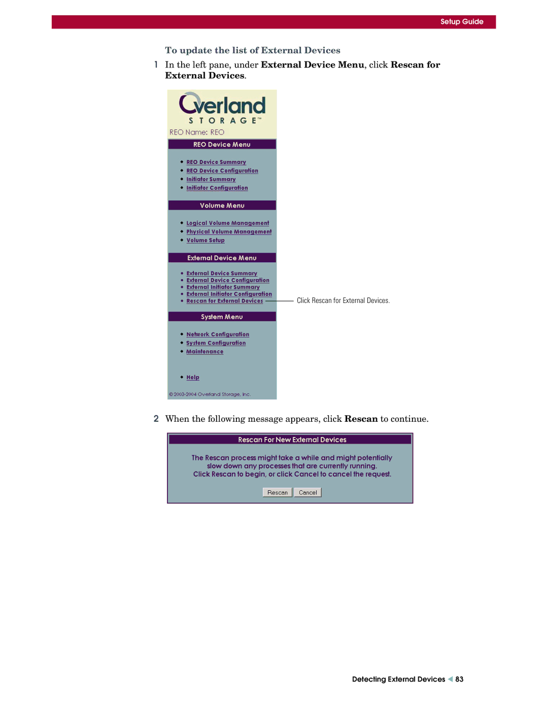 Overland Storage REO 9000 setup guide To update the list of External Devices 