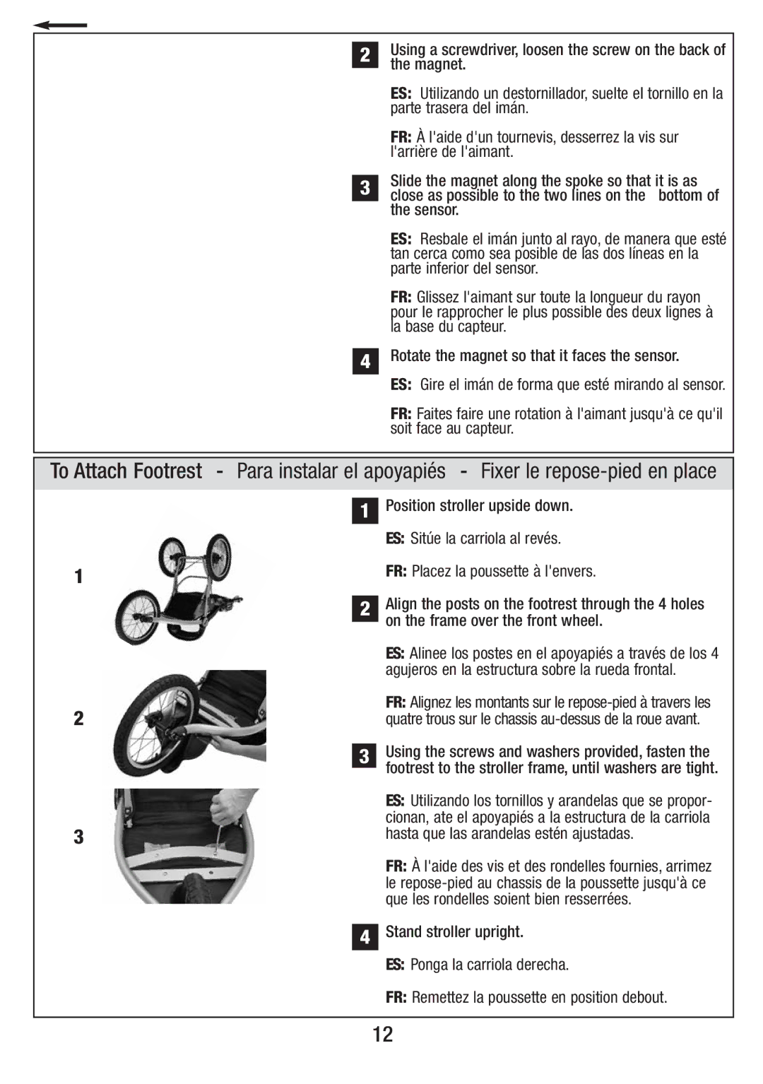 Overland Storage S81-T-R2 4/10 manual Rotate the magnet so that it faces the sensor, Position stroller upside down 