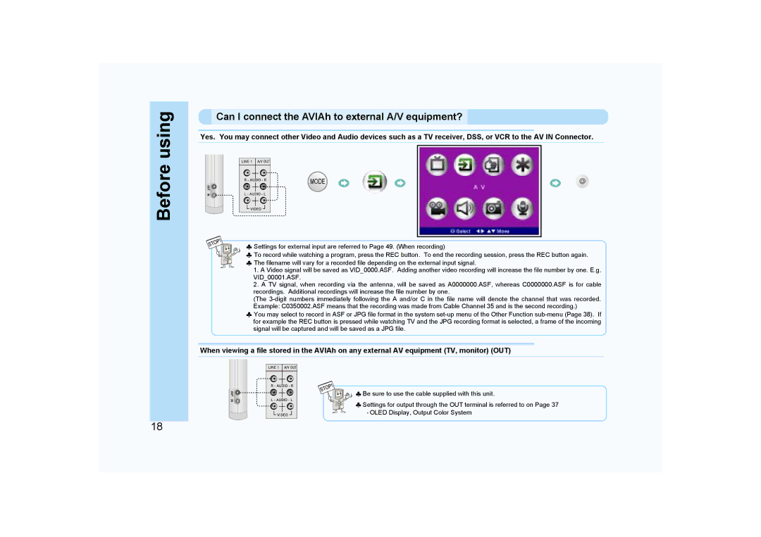 Ovideon user manual Can I connect the AVIAh to external A/V equipment? 