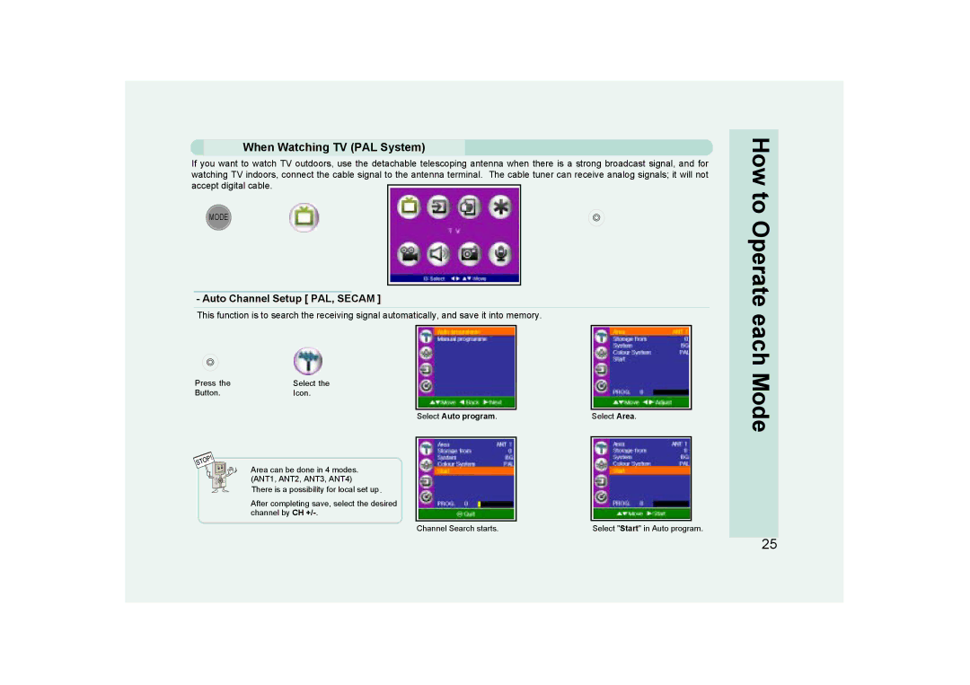 Ovideon AVIAh user manual When Watching TV PAL System, Auto Channel Setup PAL, Secam 