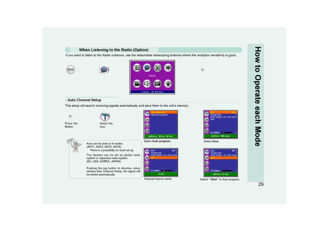 Ovideon AVIAh user manual Mode, When Listening to the Radio Option, Auto Channel Setup 