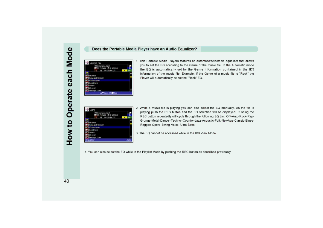 Ovideon AVIAh user manual Does the Portable Media Player have an Audio Equalizer? 