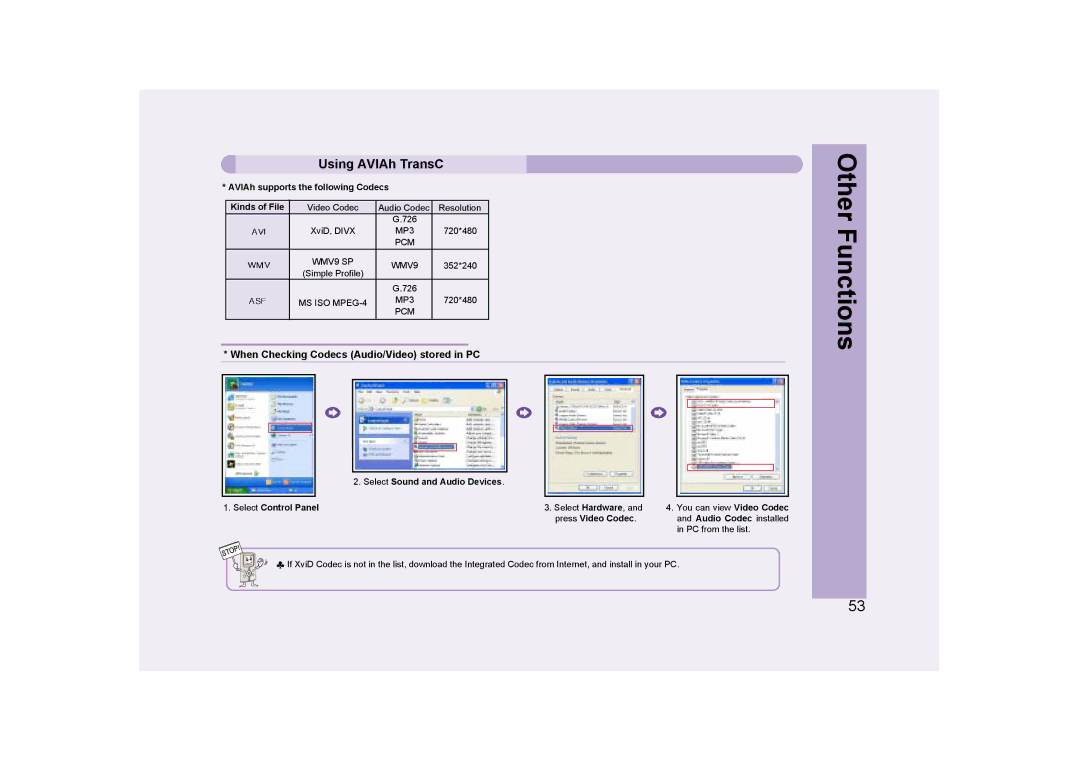 Ovideon user manual Using AVIAh TransC, When Checking Codecs Audio/Video stored in PC 