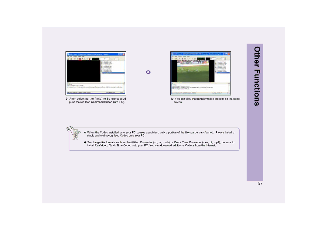 Ovideon AVIAh user manual After selecting the files to be transcoded 