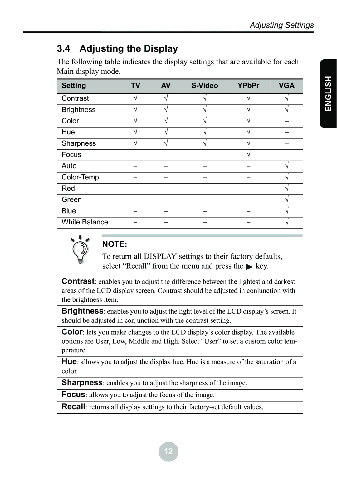 Ovideon LC2000 user manual Adjusting the Display, Vga 