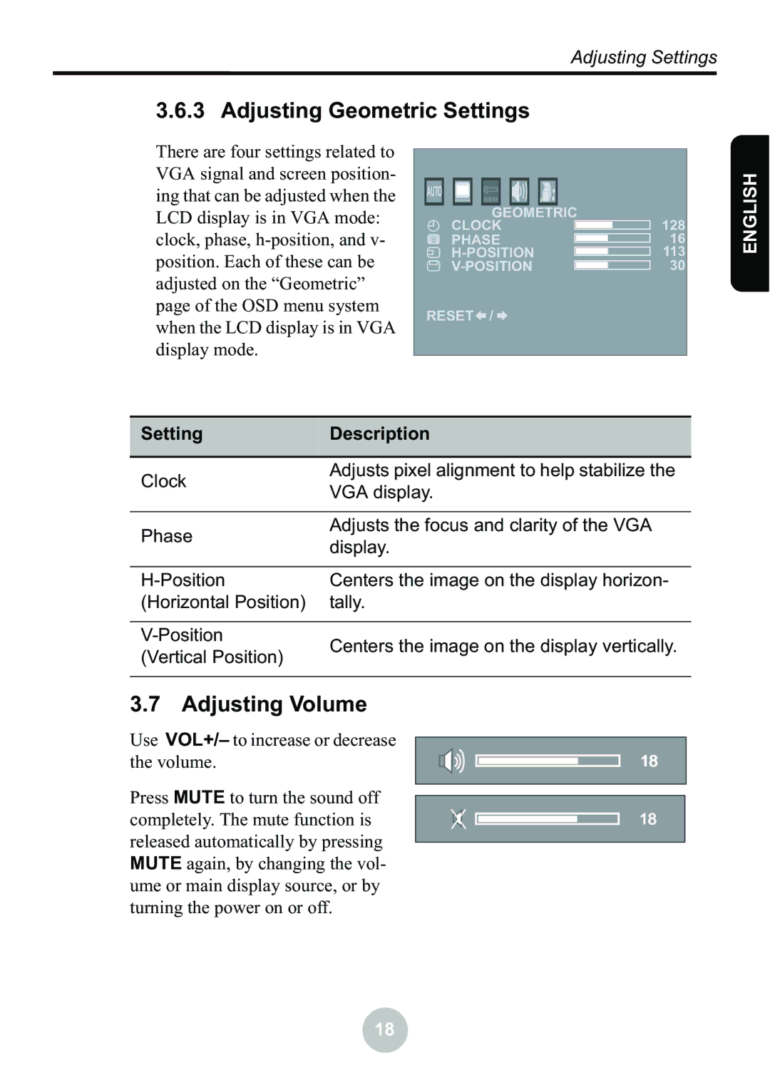 Ovideon LC2000 user manual Adjusting Geometric Settings, Adjusting Volume 