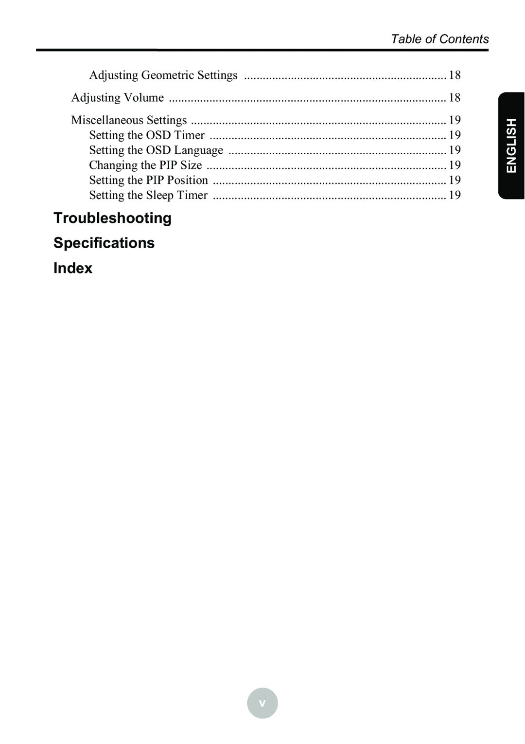 Ovideon LC2000 user manual Troubleshooting Specifications Index, Table of Contents 